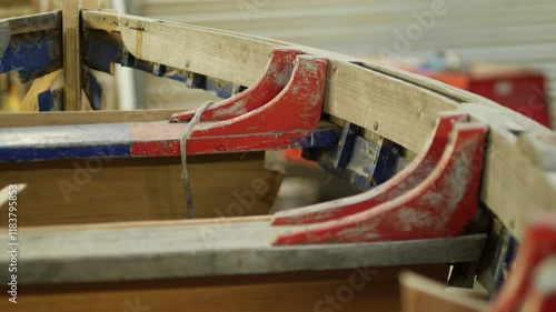 Wooden clinker built boat knees, seats repair boatbuilding photo