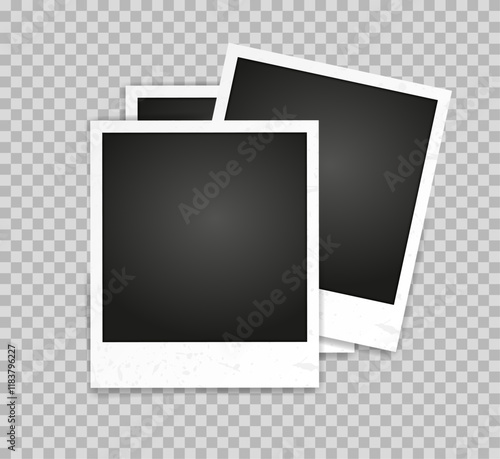  Realistic photo frame mockup displayed on transparent background. Vintage postcard Photo frame mockup with highlighted shadow .
