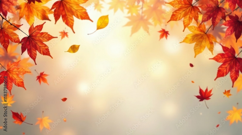 Autumnal foliage background with falling leaves and soft light Autumnal foliage background with falling leaves and soft light