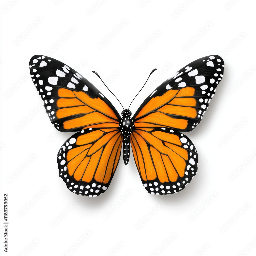 Fototapeta premium Vibrant Monarch Butterfly on White: Nature's Beauty