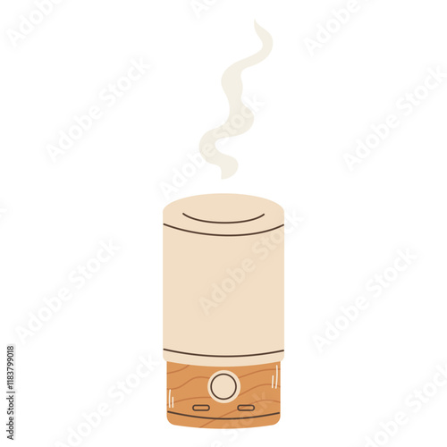 Electric aroma diffuser. Meditation Item. humidifier diffuser. Ultrasonic home microclimate cleaner, healthy humidity. Hand draw vector illustration.