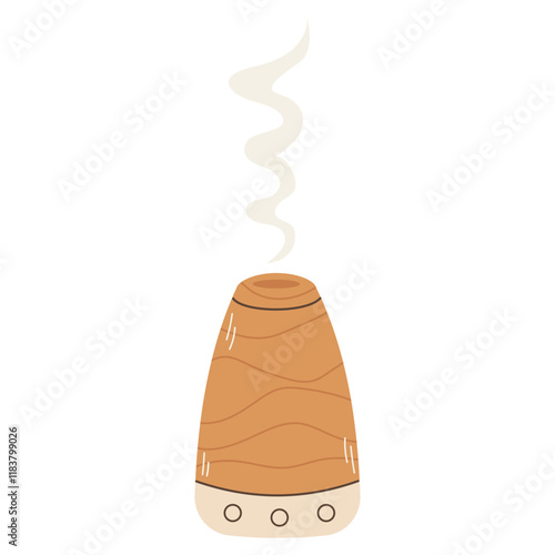 Electric aroma diffuser. Meditation Item. humidifier diffuser. Ultrasonic home microclimate cleaner, healthy humidity. Hand draw vector illustration.