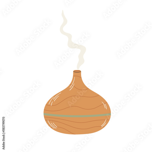Electric aroma diffuser. Meditation Item. humidifier diffuser. Ultrasonic home microclimate cleaner, healthy humidity. Hand draw vector illustration.