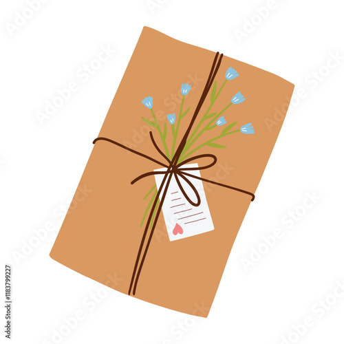 Gift box with bow and card. Flat design. Vector illustration