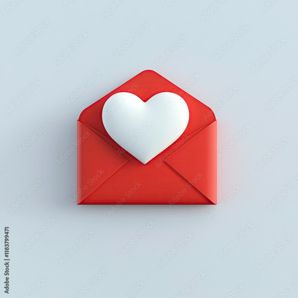 3D red envelope icon with a white heart on a light blue background, featuring a minimalist and simple design, symbolizing love, affection, and Valentine's Day celebration. 3D red envelope icon with a white heart on a light blue background, featuring a minimalist and simple design, symbolizing love, affection, and Valentine's Day celebration.