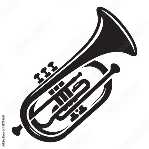 Trombone Silhouette Vector Illustration, Solid White Background.