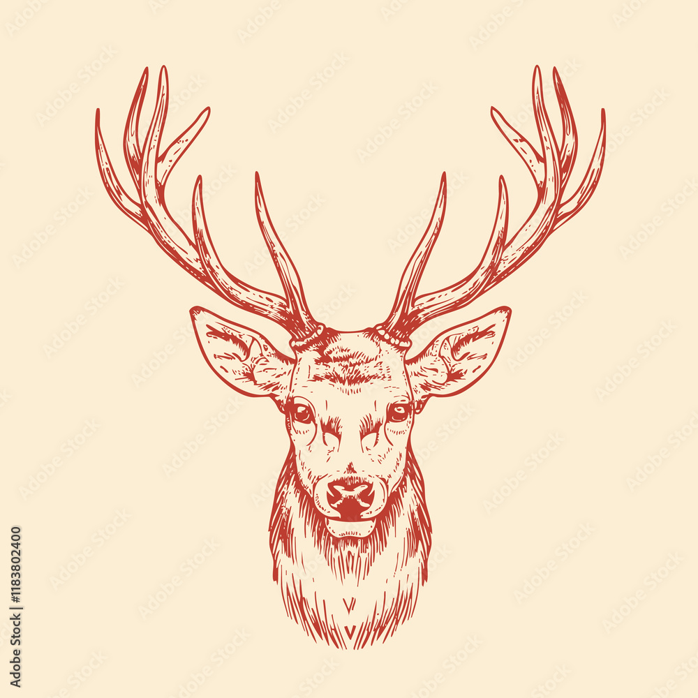 custom made wallpaper toronto digitalDeer. Sketchy, black and white, hand drawn portrait of a deers head on a white background.