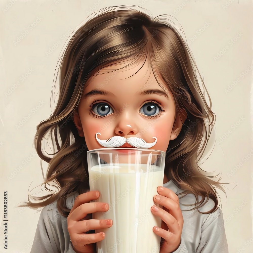 Girl drinks milk, studio shot, mustache, ad campaign. Girl drinks milk, studio shot, mustache, ad campaign.