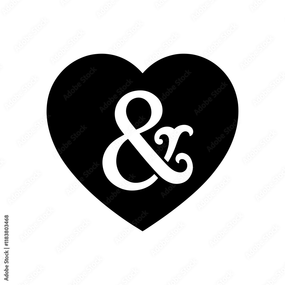 Decorative ampersand heart icon silhouette vector illustration design on white background. Decorative ampersand heart icon silhouette vector illustration design on white background.