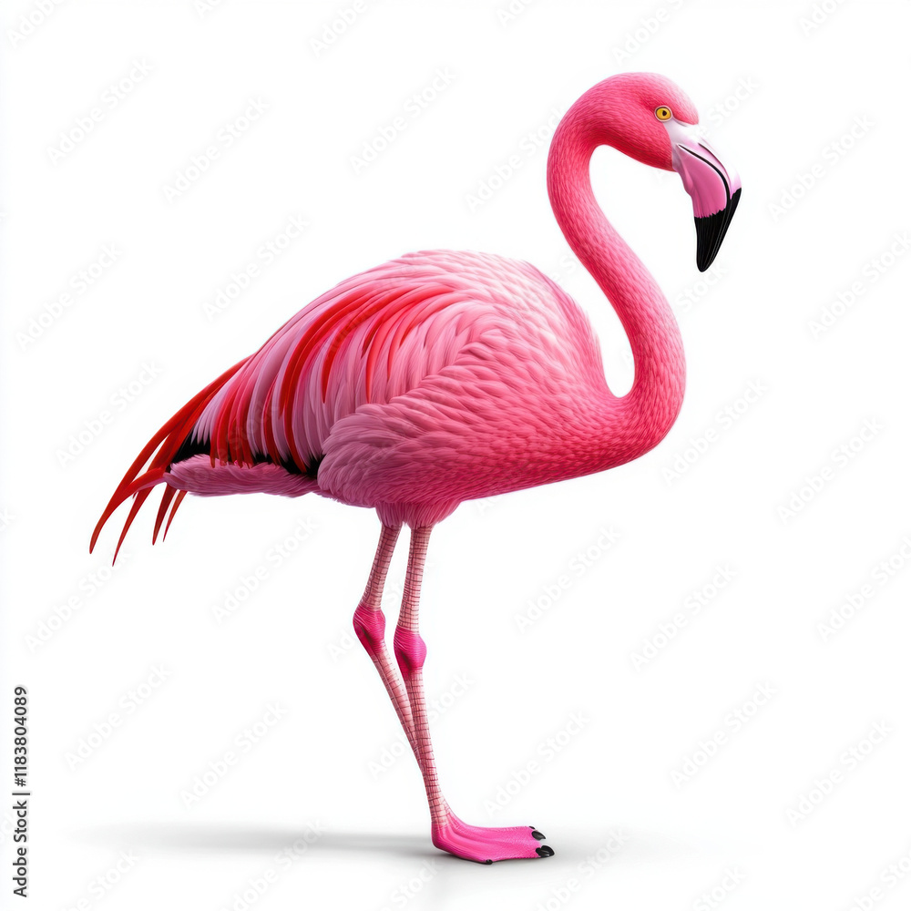 Fototapeta premium Elegant Pink Flamingo: A Majestic Pose Against a Pure White Background