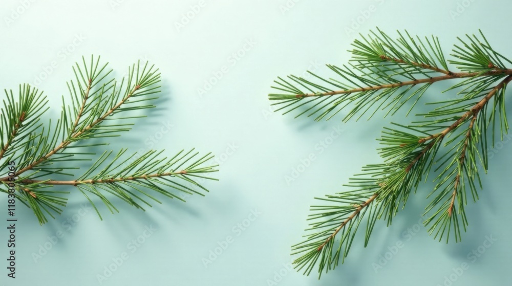 Serene Evergreen Branches on a Pale Aqua Background Serene Evergreen Branches on a Pale Aqua Background