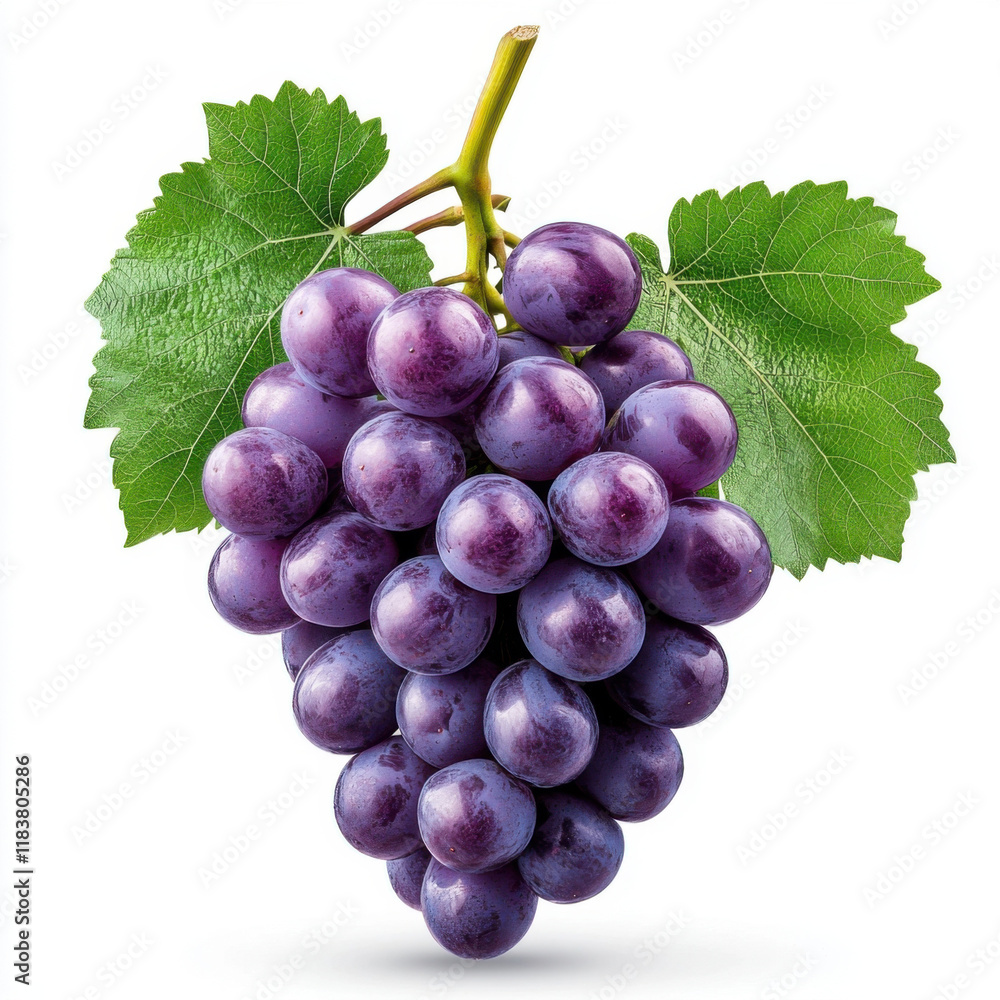 Fototapeta premium Luscious purple grapes, plump and juicy, adorned with vibrant green leaves. A delicious treat!