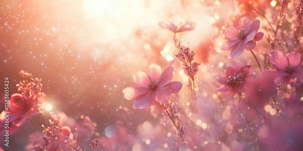 Fototapeta premium Pink Cosmos Flowers in Soft Golden Sunlight