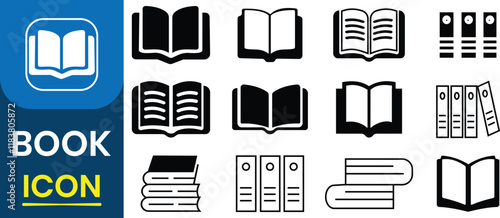 Set of book vector icons. Education icon, Book vector illustration. Literature, publishing house, library pictograms collection. Reading festival, book club logos. Vector illustration.