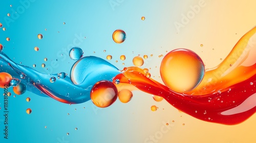 Colorful liquid splash with vibrant bubbles. photo