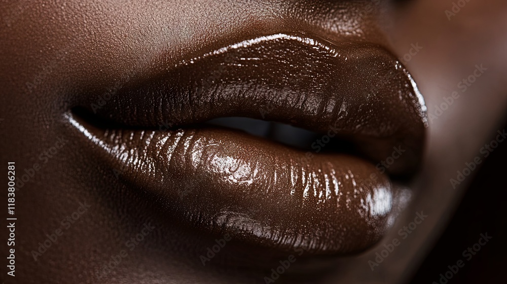 Fototapeta premium Close-up of Sensual Brown Lips with Glossy Finish