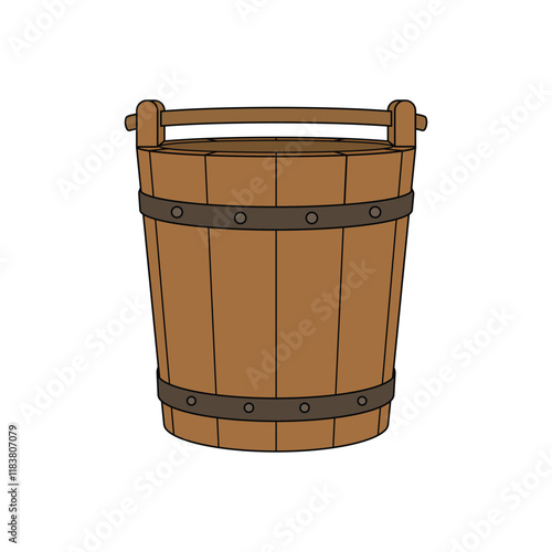 kids drawing vector illustration wooden bucket cartoon isolated