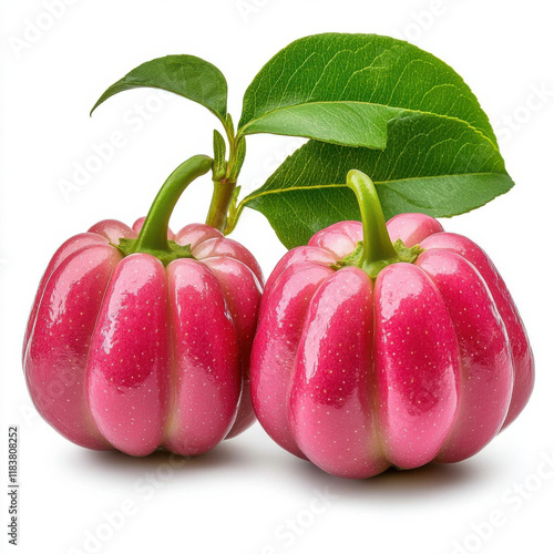 Vibrant Pink Rose Apples with Lush Green Leaves