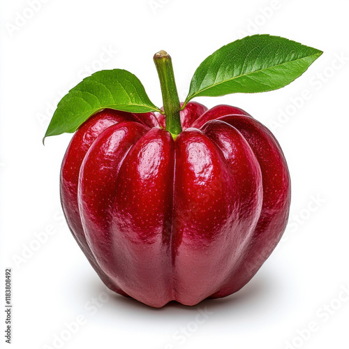 Vibrant Rose Apple with Lush Green Leaves, Isolated