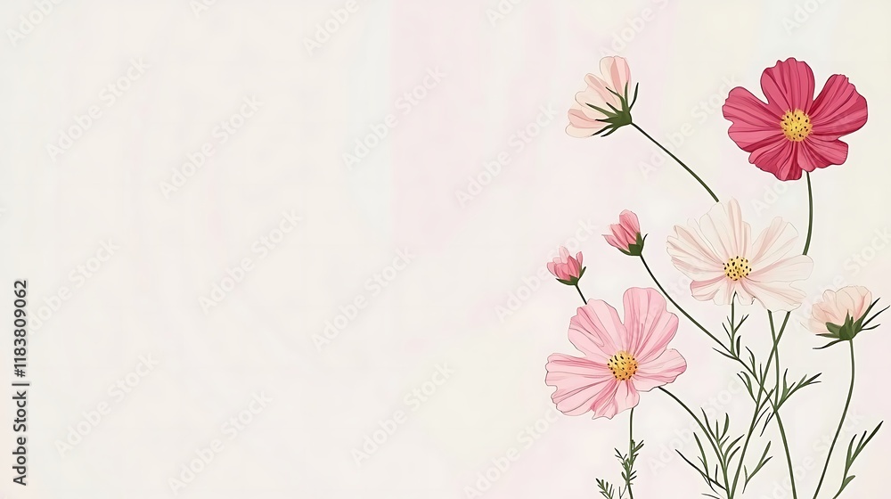 Naklejka premium Delicate Pink and White Cosmos Flowers Blossom