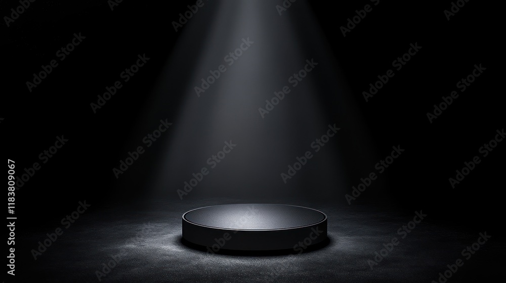 Mysterious Spotlight on Empty Black Platform Mysterious Spotlight on Empty Black Platform