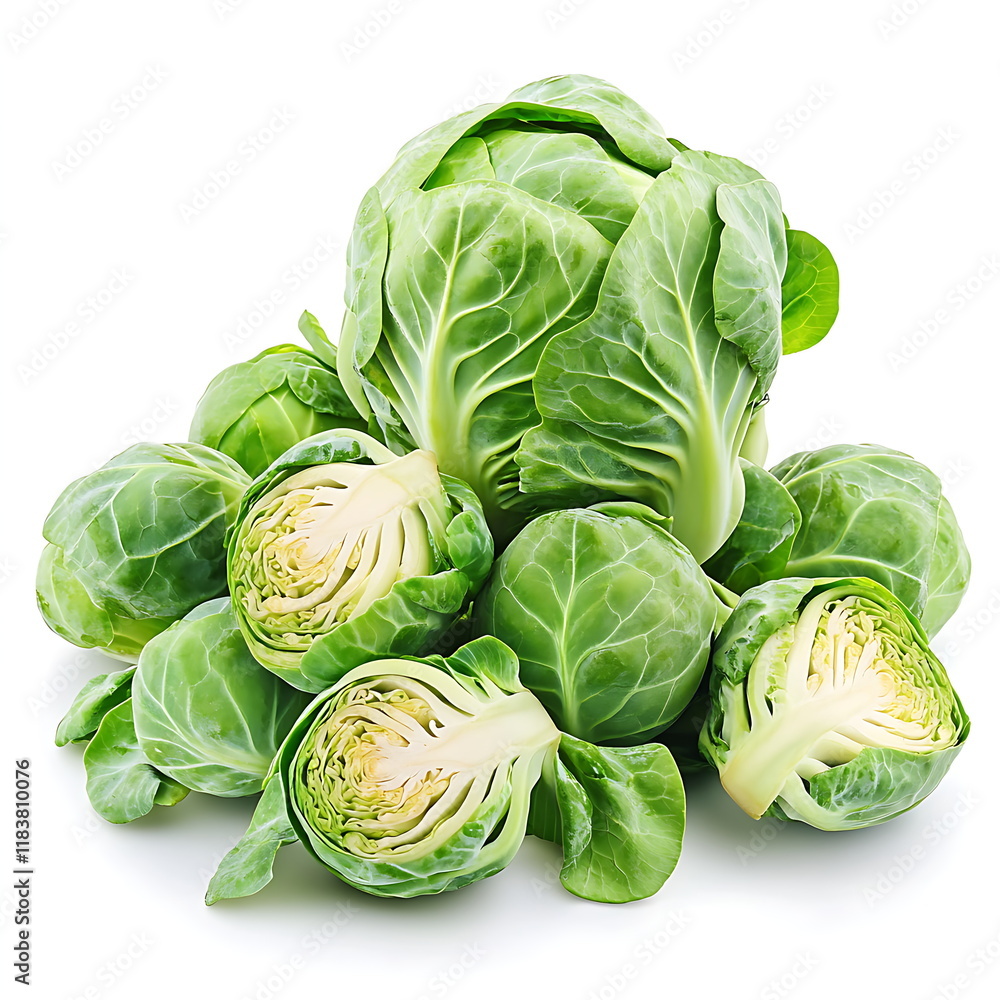 Fototapeta premium Pile of Brussels sprouts isolated on a white background