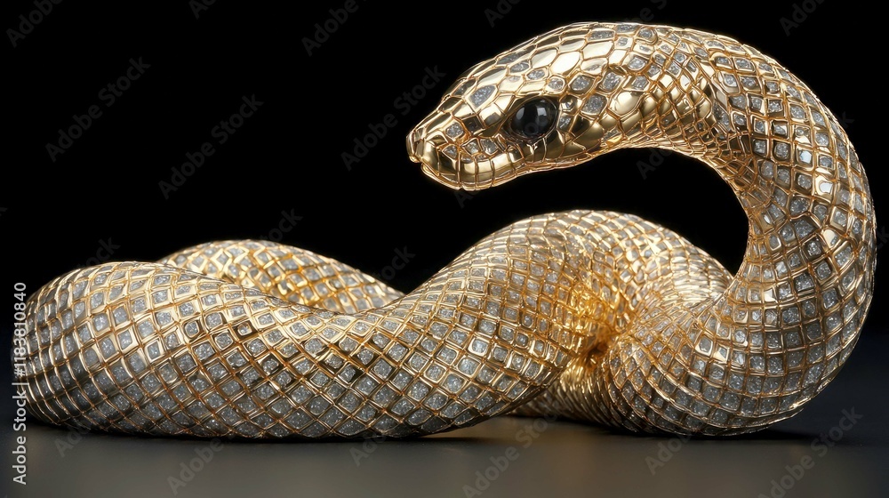Fototapeta premium Diamond and Gold Snake: A Luxurious and Exquisite Wildlife-Inspired Masterpiece of Jewelry Art