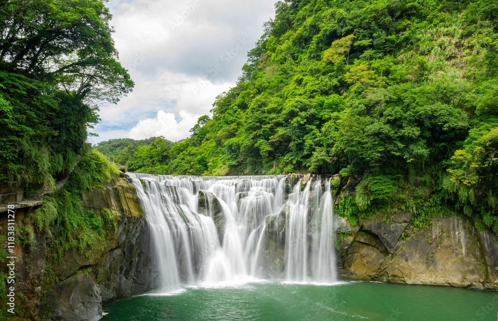 Sunny view of the Shifen Falls