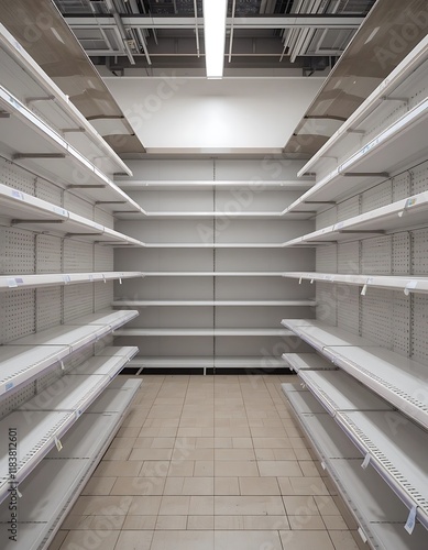 Empty Supermarket Shelves Aisle Depicts Retail Product Shortage