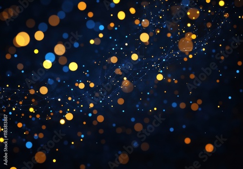 A blue and orange background with many small dots