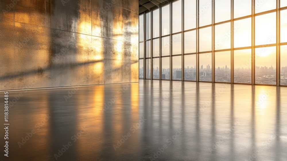 Golden Hour Cityscape from a Modern Interior Golden Hour Cityscape from a Modern Interior