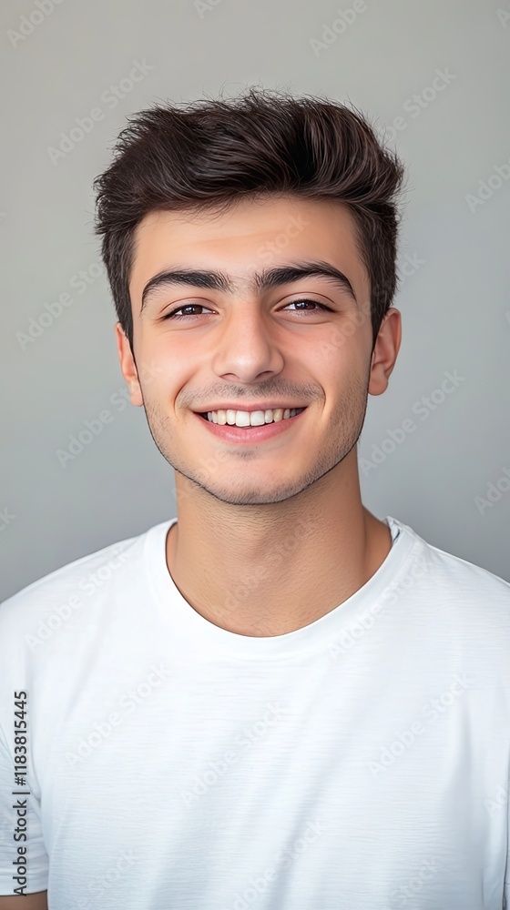 Radiant Smile of a Young Man in a Simple White T-Shirt Radiant Smile of a Young Man in a Simple White T-Shirt