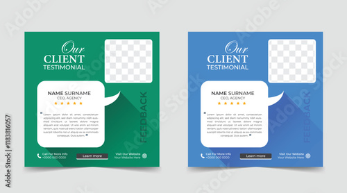 Customer feedback testimonial template vector. Customer feedback review or testimonials social media post template with color variations