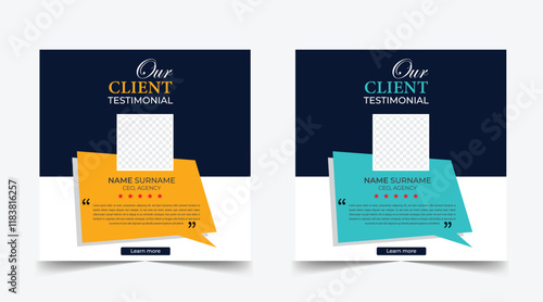 Customer feedback testimonial template vector. Customer feedback review or testimonials social media post template with color variations