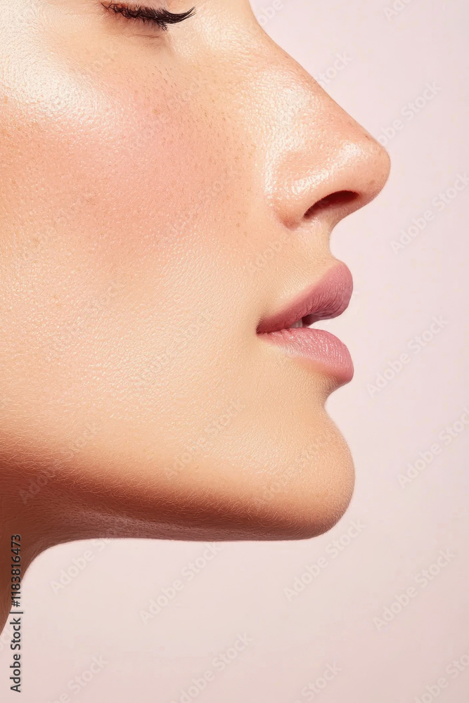 Minimalist Profile of Woman's Face with Soft Pink Tones Minimalist Profile of Woman's Face with Soft Pink Tones