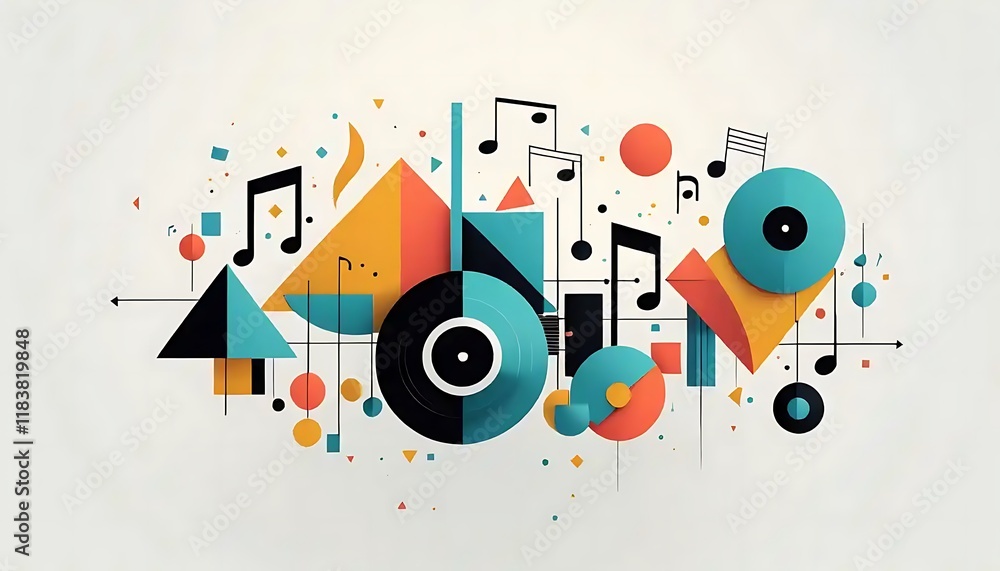 Obraz premium Abstract Music Design Featuring Geometric Shapes and Notes