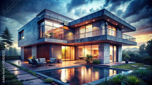 3D-rendered futuristic home design, capturing urban exploration's raw aesthetic. photo