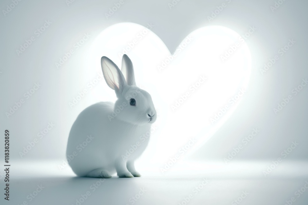 Obraz premium Cute Bunny Posing Between Hearts