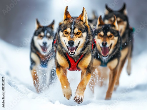 Dog Sledding Race in Snowy Wilderness photo