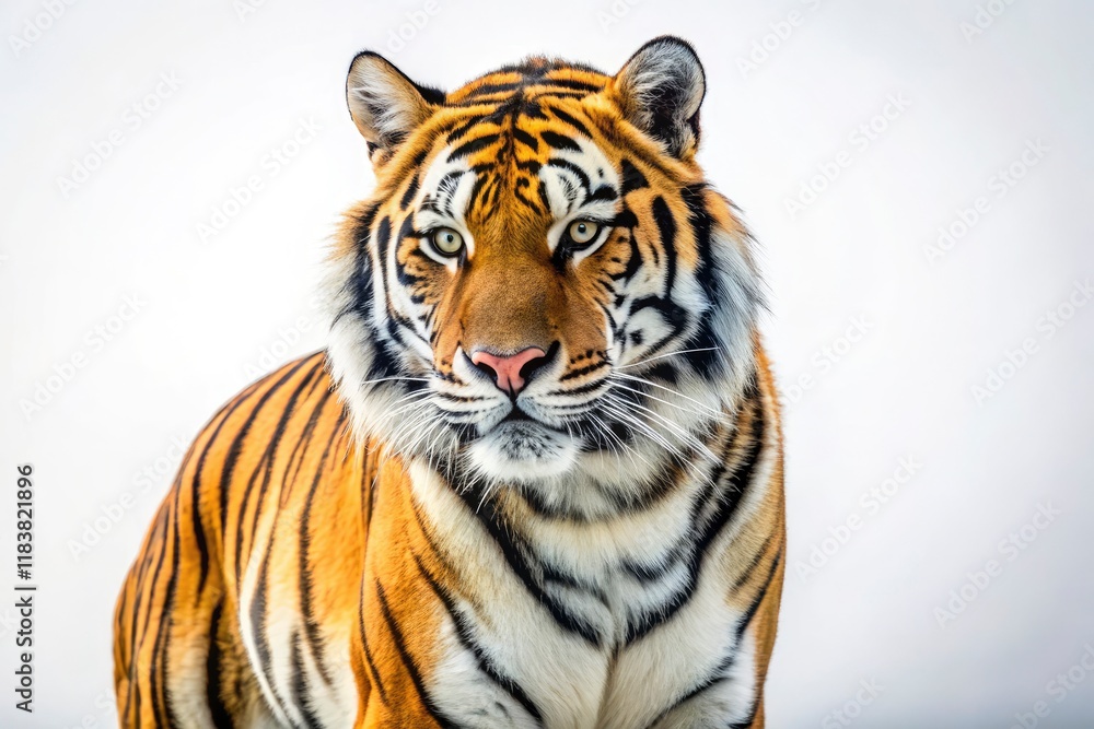 Fototapeta premium A majestic tiger's side profile, captured in a pristine studio shot, epitomizes big cat elegance.