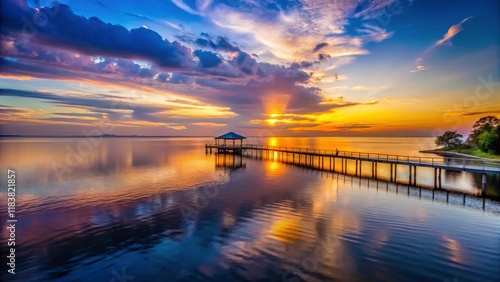 Alabama's Fairhope coast: Minimalist sunset, serene coastal beauty.