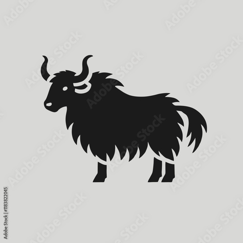 very simple flat and minimalist Yak silhouette in black on a white background