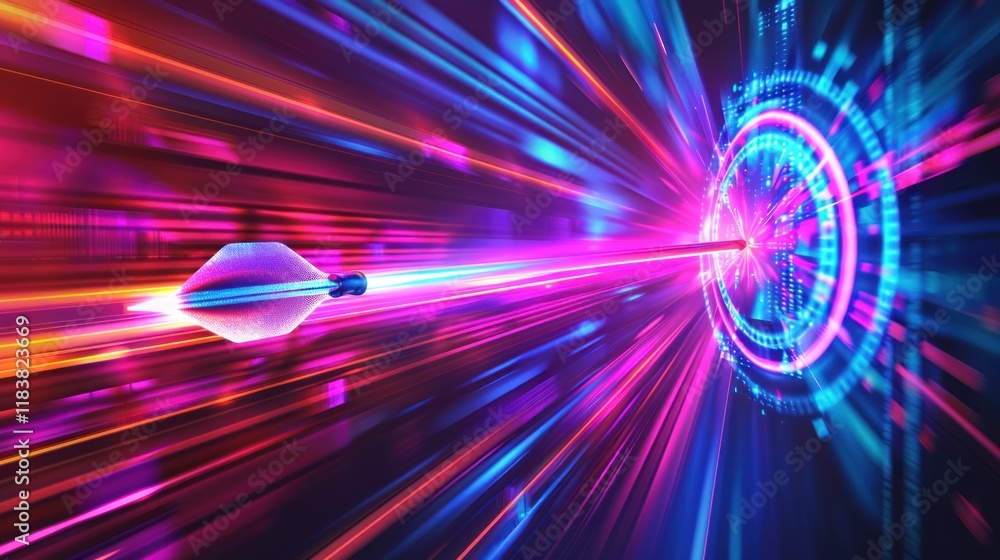High-Speed Arrow Hitting a Futuristic Target: A Digital Vision of Precision and Success High-Speed Arrow Hitting a Futuristic Target: A Digital Vision of Precision and Success
