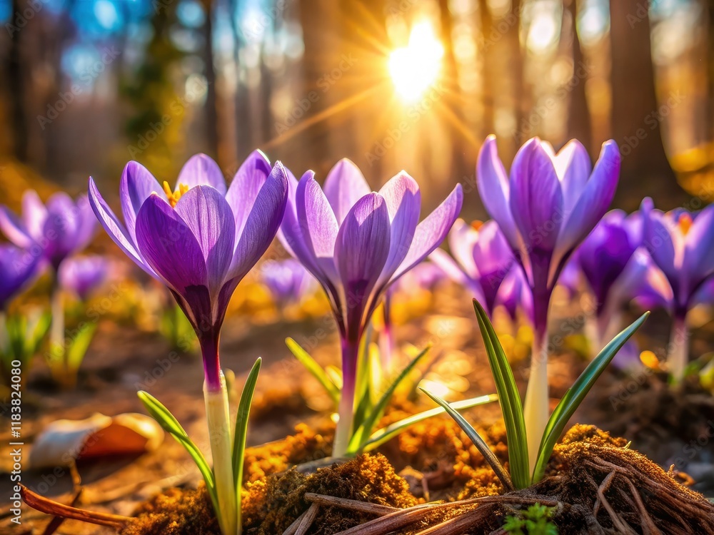 Delicate saffron crocuses paint a sunny woodland; urban exploration reveals wildflower beauty. Delicate saffron crocuses paint a sunny woodland; urban exploration reveals wildflower beauty.