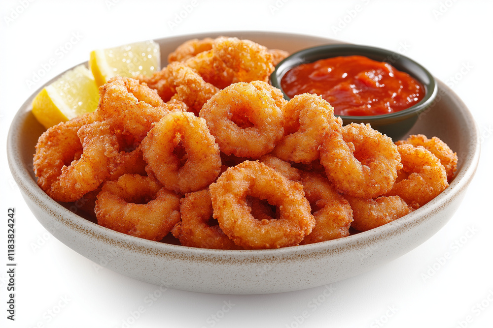 A plate of fried food with a dipping sauce A plate of fried food with a dipping sauce