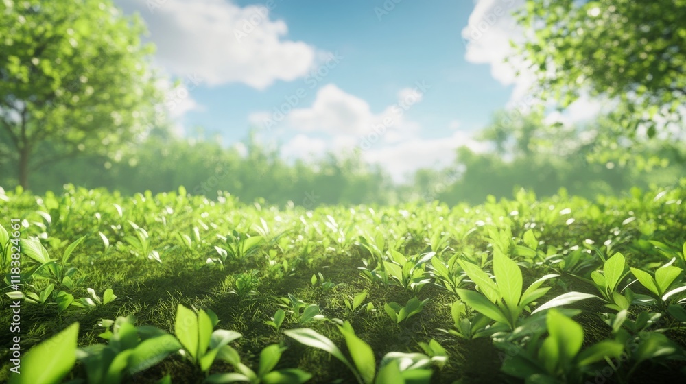 Obraz premium Lush Green Field Under a Bright Blue Sky in Daylight