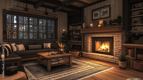 Wallpaper Mural Cozy living room with fireplace home interior design warm atmosphere Torontodigital.ca