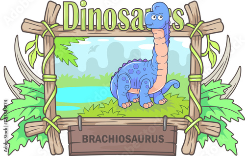 little cute prehistoric dinosaur brachiosaurus