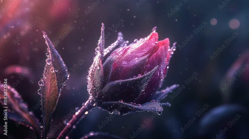 Dew-kissed rose in soft focus with dreamy atmospheric lighting Dew-kissed rose in soft focus with dreamy atmospheric lighting
