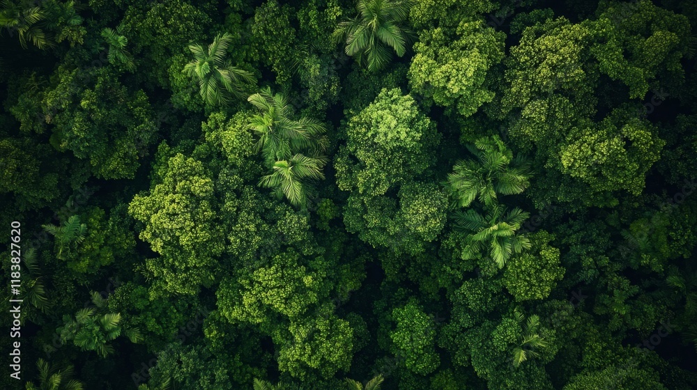 Naklejka premium Lush Green Forest Canopy from Above with Vibrant Foliage Texture